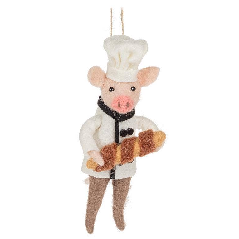 Baker Pig with Baguette Ornament
