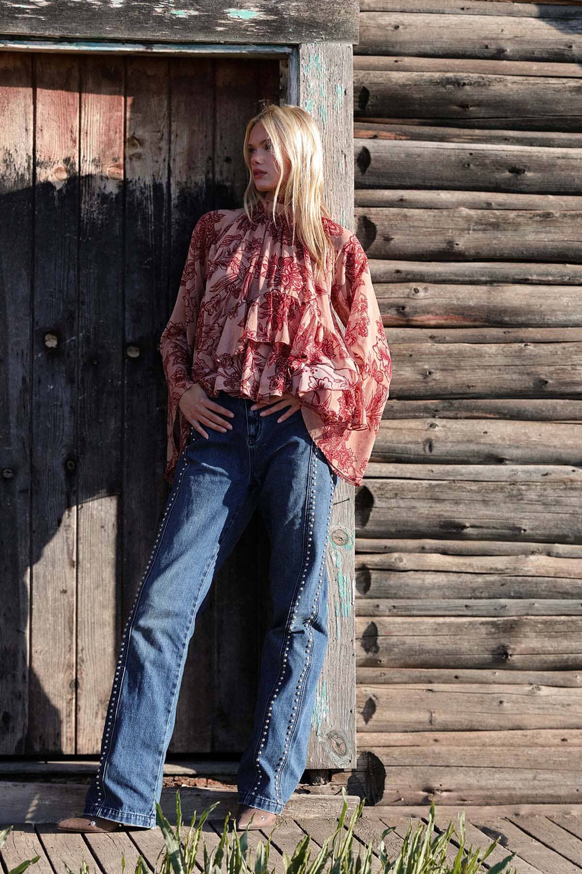 Studded Wide Leg Jeans - Persano Wash