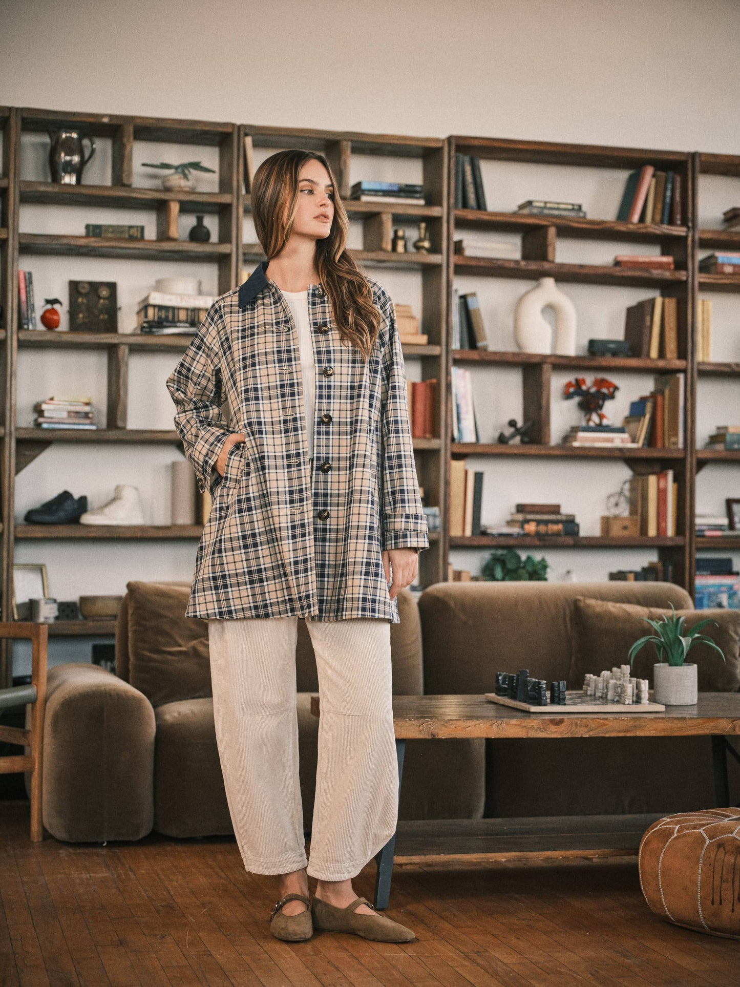 Classic Plaid Midi Trench