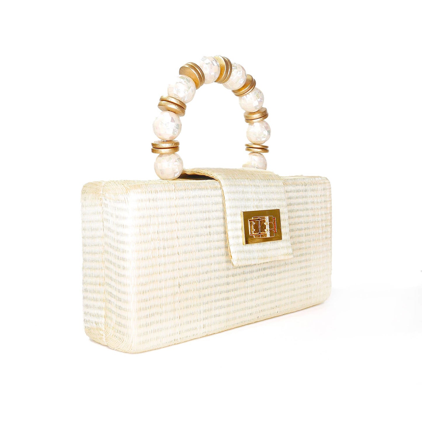 Cream Statement Clutch - Shell Inlay Bead Handle