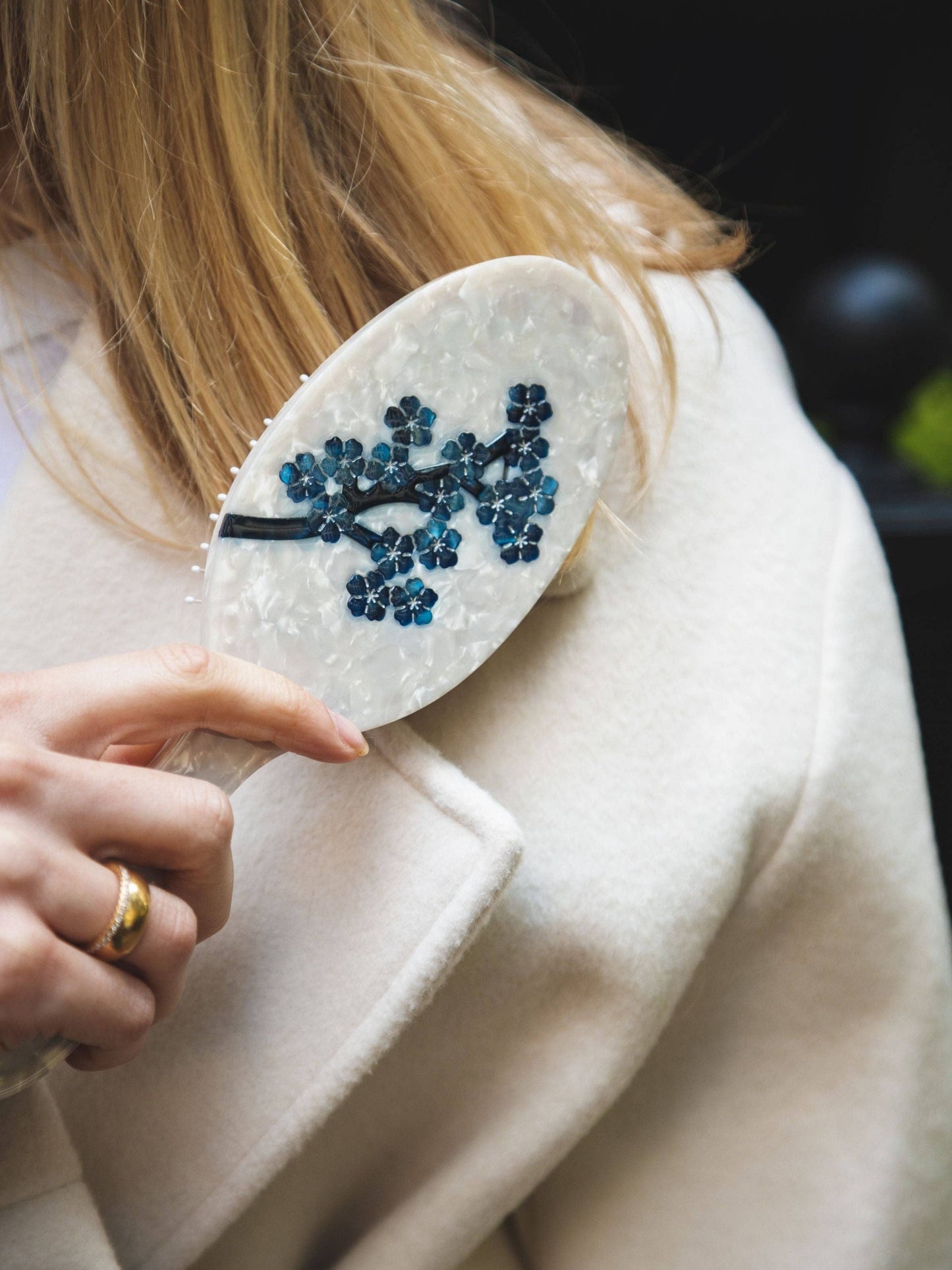 Hand-painted White Sakura Blossom Hair Brush