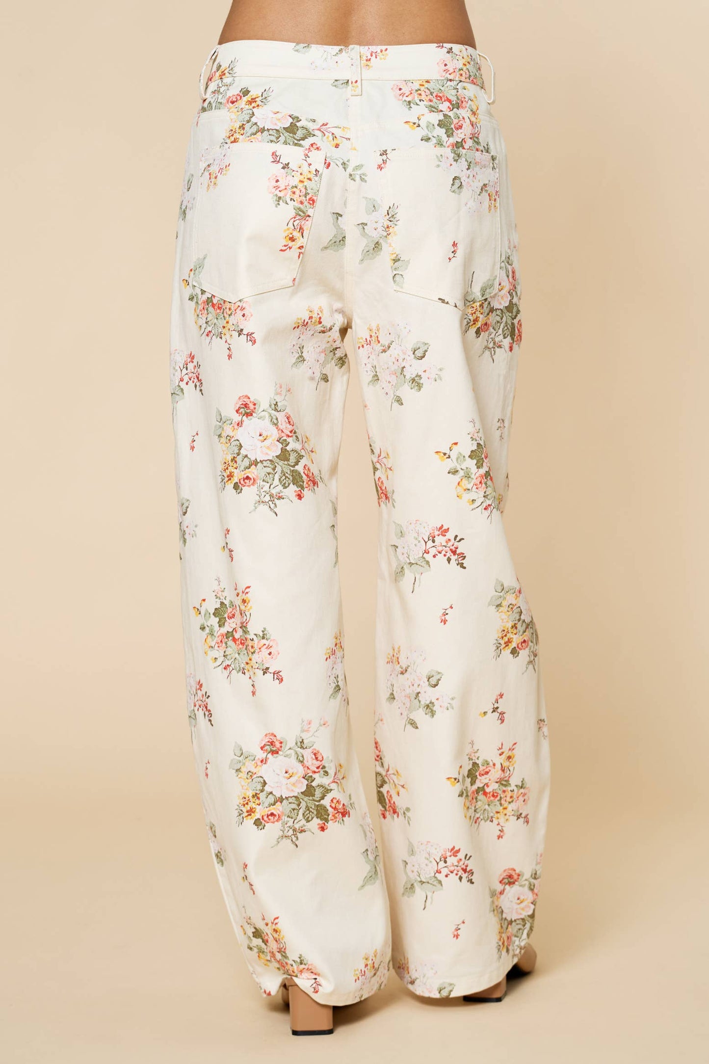Floral Wide Pants - Cream