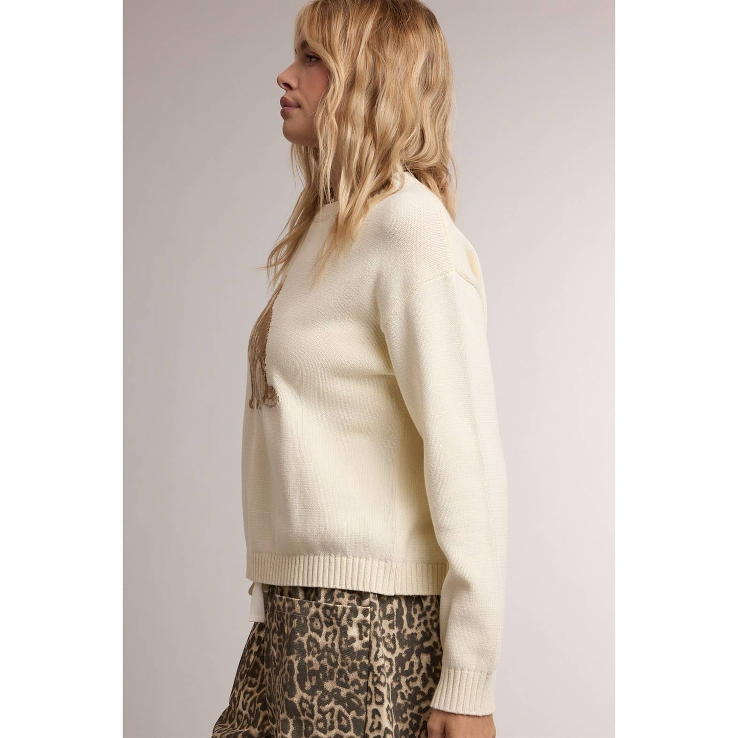 Golden Retriever Knit Crewneck Sweater - Cream
