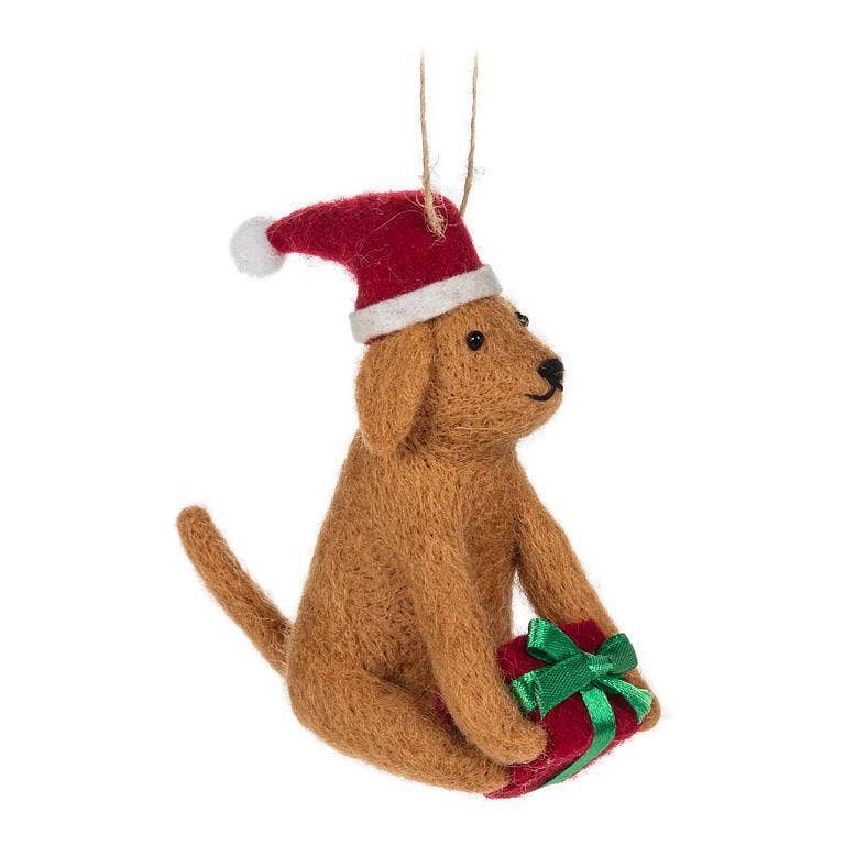 Christmas Dog with Present Ornament