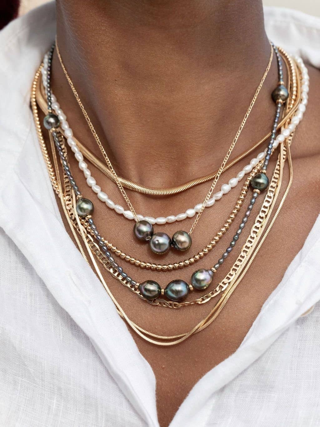Gold Dainty White Pearl Necklace