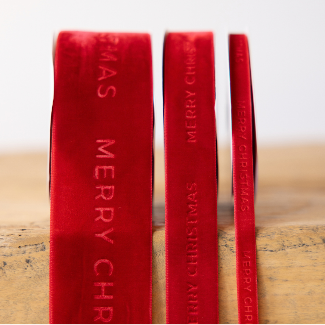 Merry Christmas Ribbon Velvet Red - Medium
