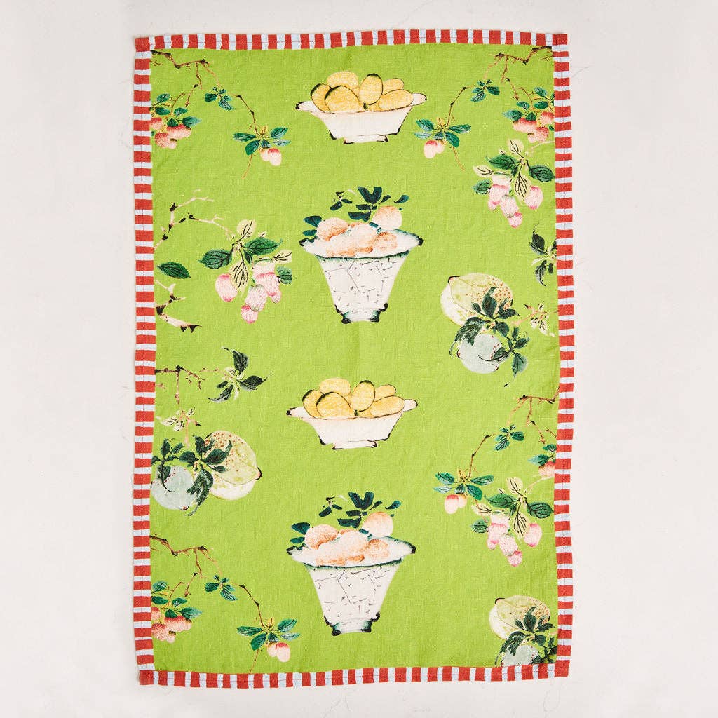 Linen Tea Towel - Fruit Bowl Green