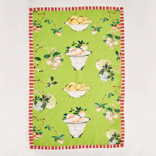 Linen Tea Towel - Fruit Bowl Green