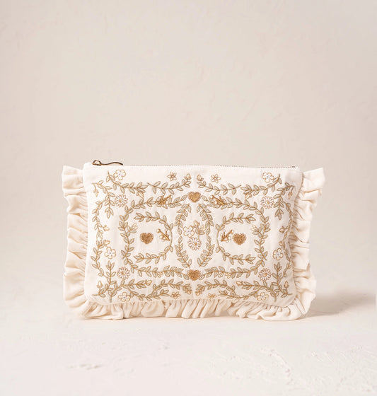 Mediterranean Garden Velvet Frill Pouch - Elizabeth Scarlett