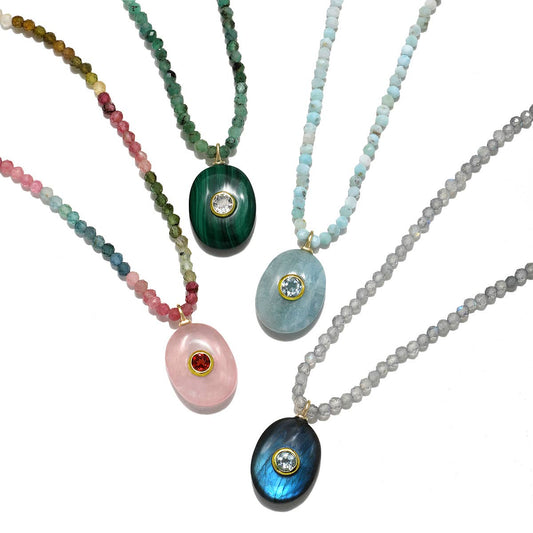 Triple Gemstone Beaded Choker-Aquamarine & Larimar
