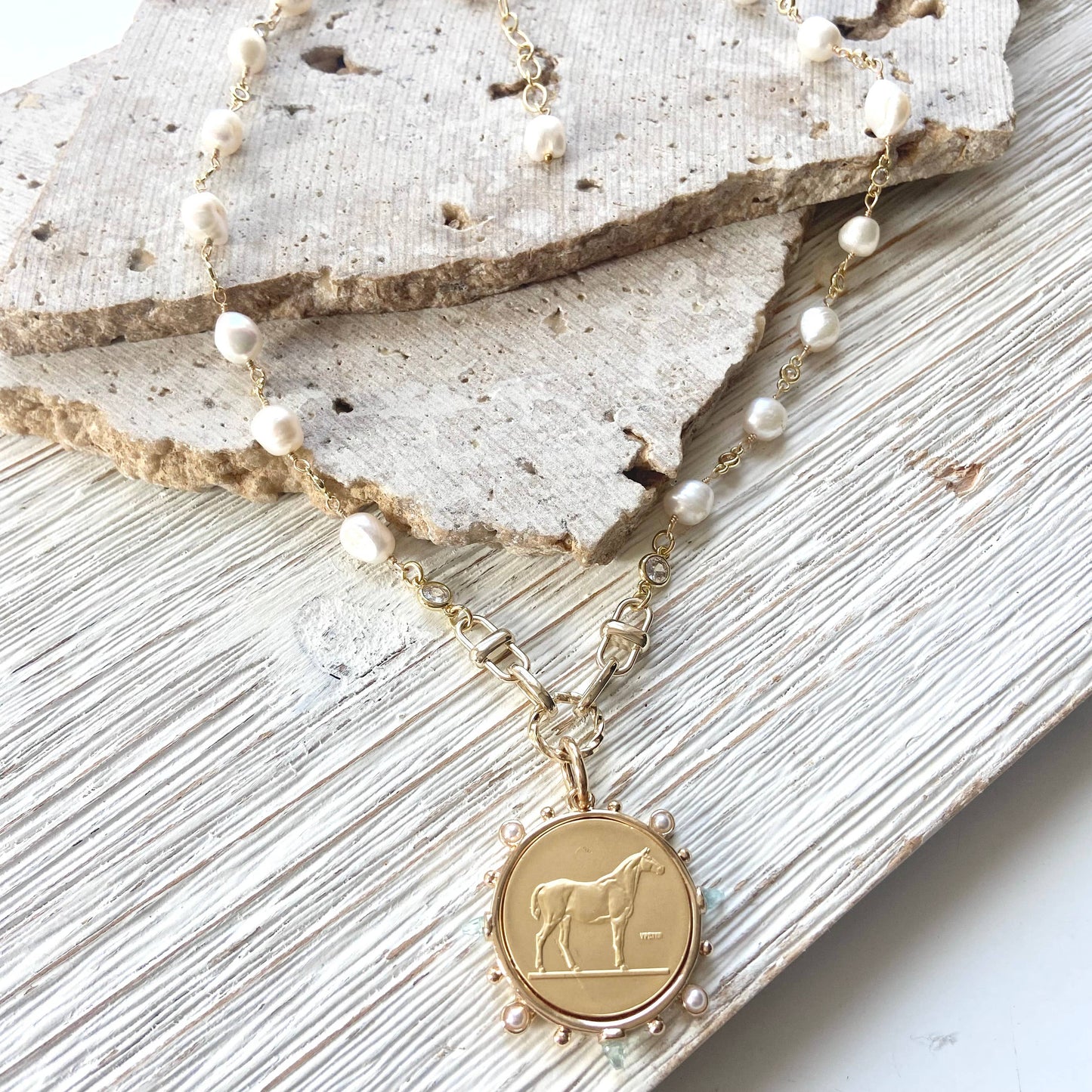 Horse Coin Pearl Necklace