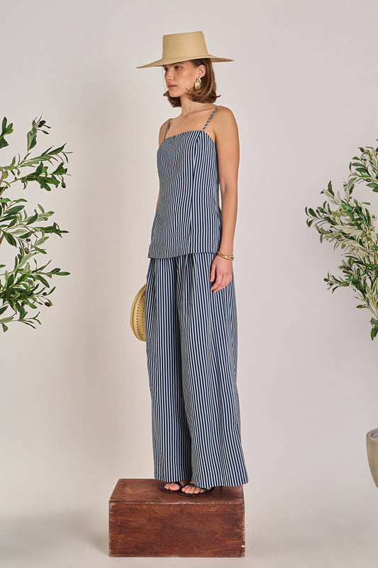 Striped Wide Leg Pant - Navy - English Factory