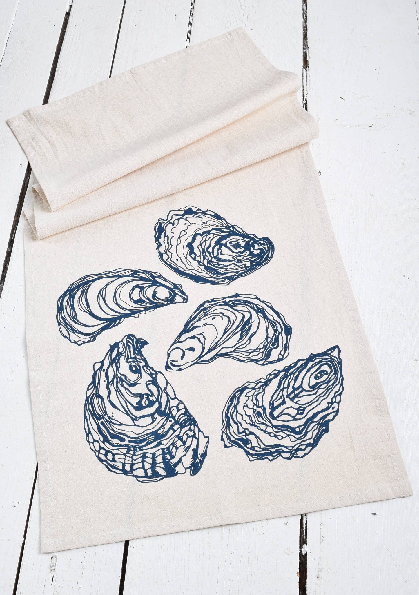 Oyster Tea Towel in Navy Blue - Organic Cotton - Sea Shell
