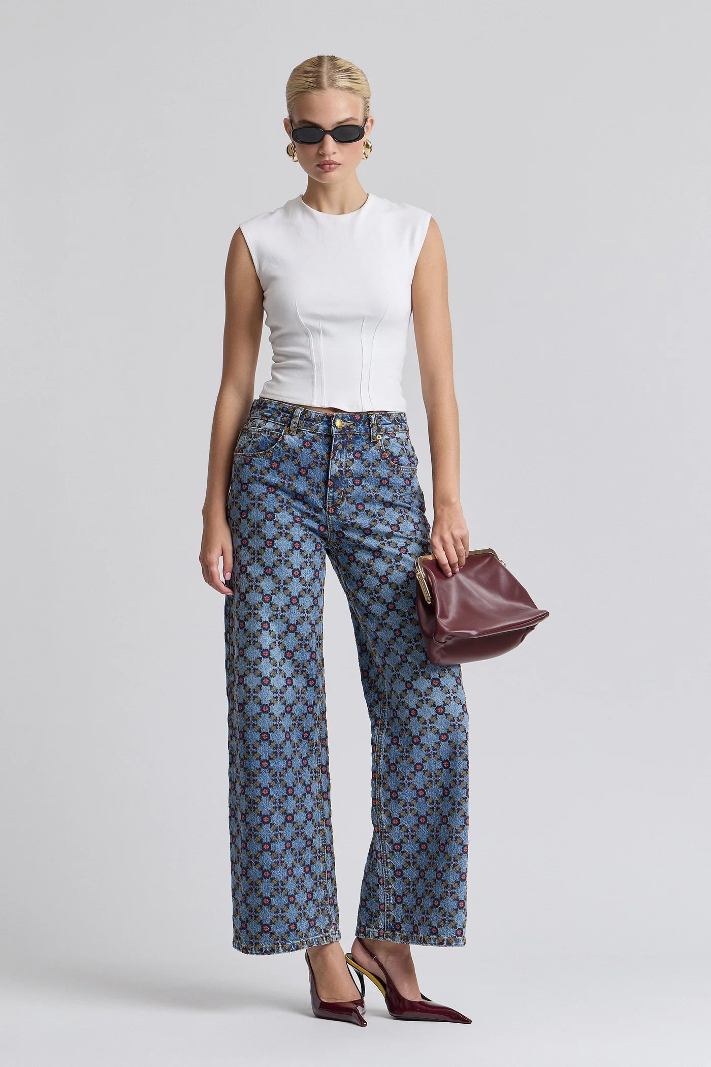 Embroidered Stretch Cotton Wide Leg Embroidered Jeans - Avec Les Filles