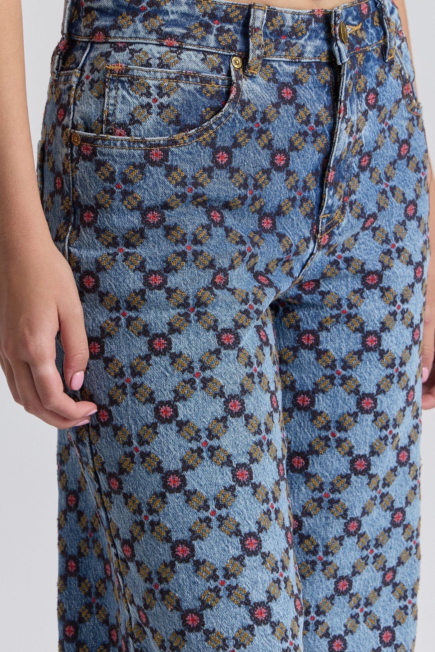 Embroidered Stretch Cotton Wide Leg Embroidered Jeans - Avec Les Filles