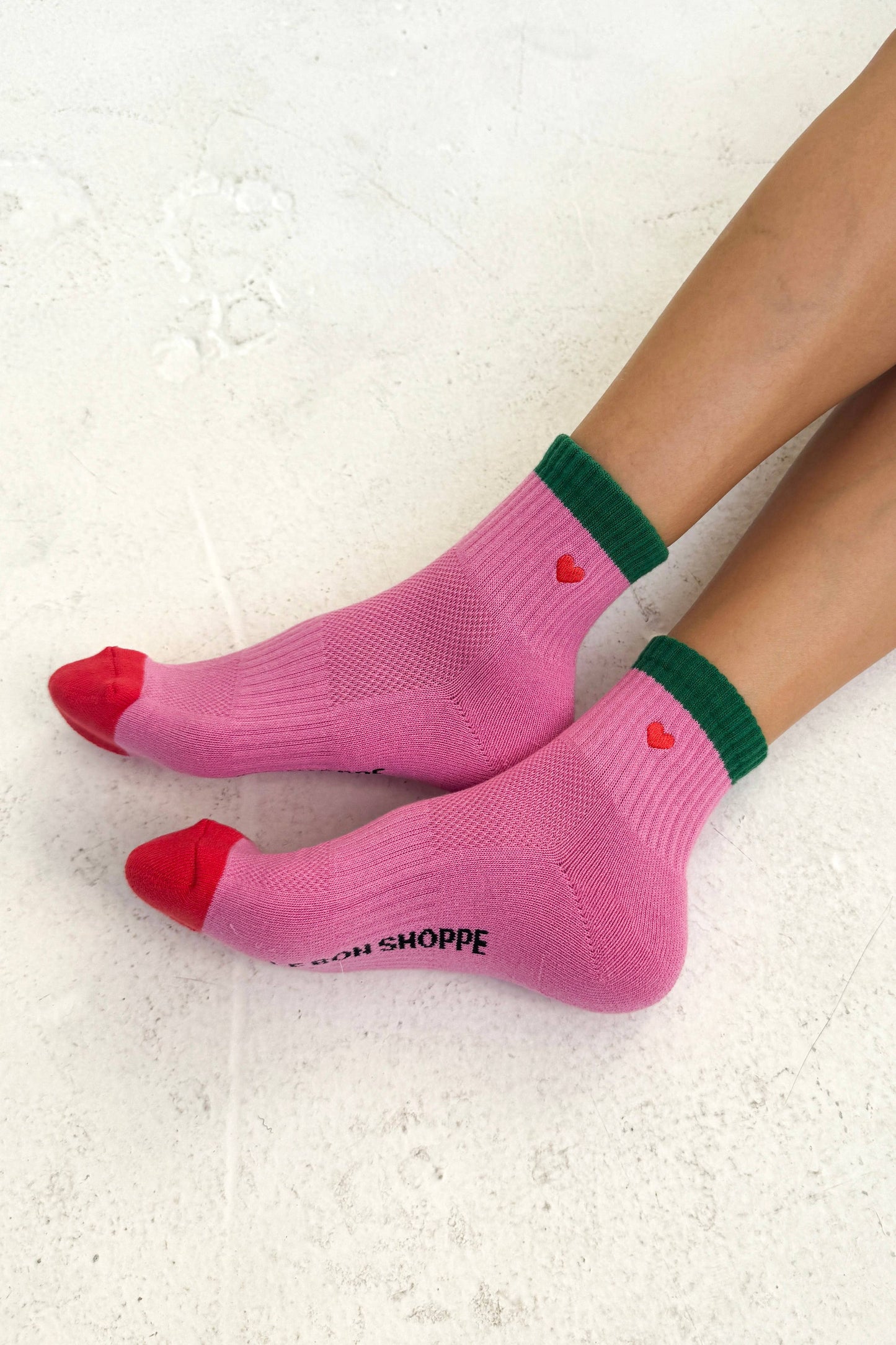 Embroidered Color Block Girlfriend Socks - Blue, Red + Heart