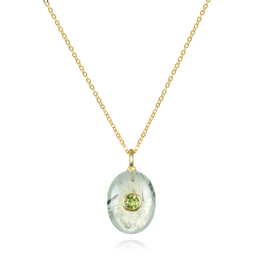 Oval Charm Cable Necklace - Prehnite & Peridot