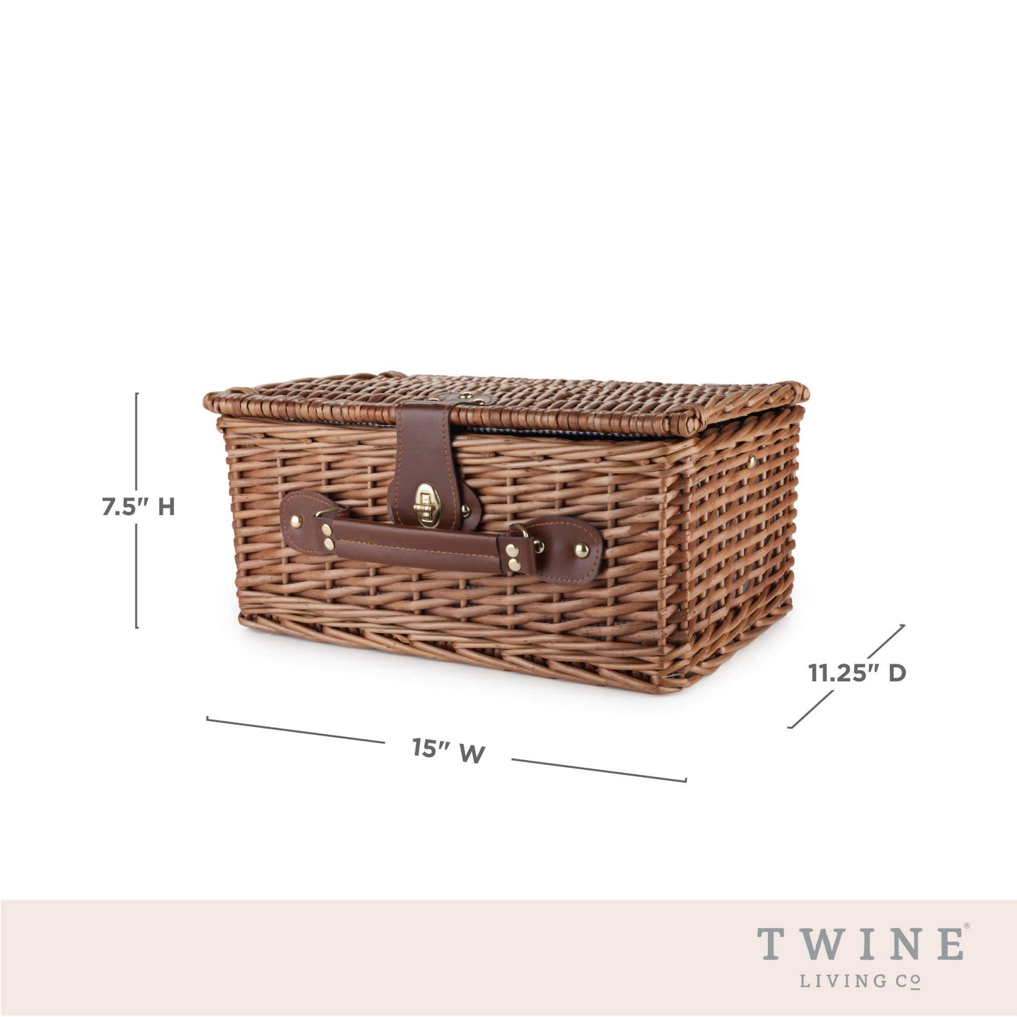 Newport Woven Wicker Picnic Basket Set w Insulated Carrier: Brown / Wicker Plastic / Cloth / Metal