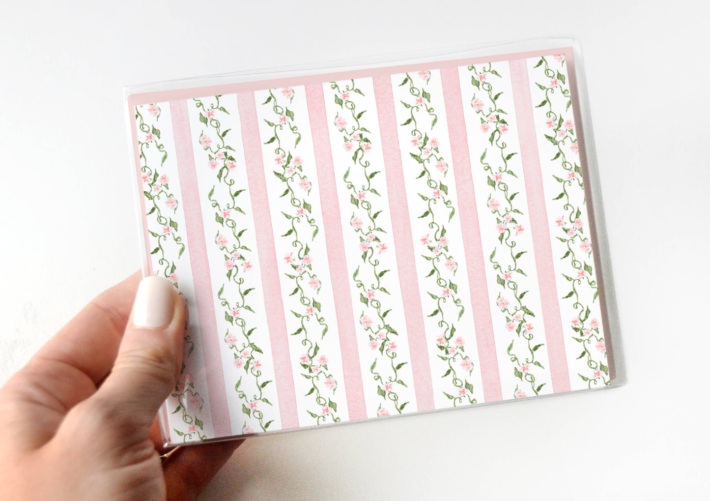 Pink Ditsy Floral Stripe Notecards - Set of 8