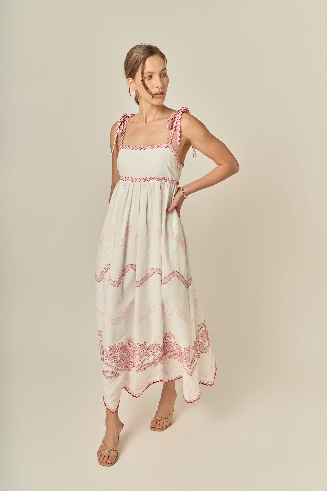 The Elodie Embroidered Maxi Dress - White Pink - English Factory