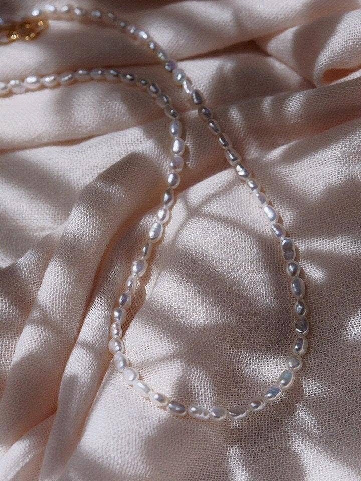 Gold Dainty White Pearl Necklace