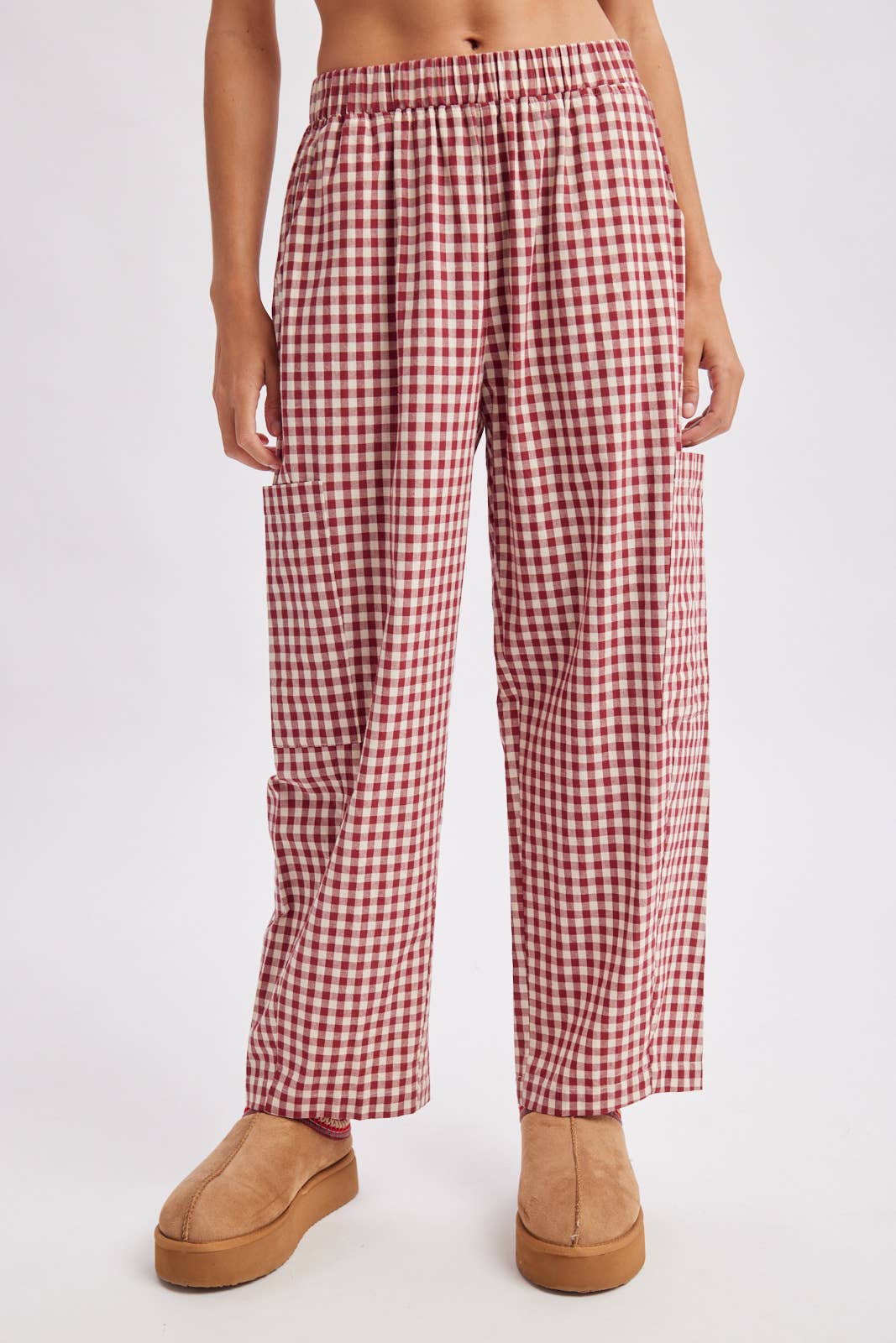Plaid Patch Pocket Pants - Red