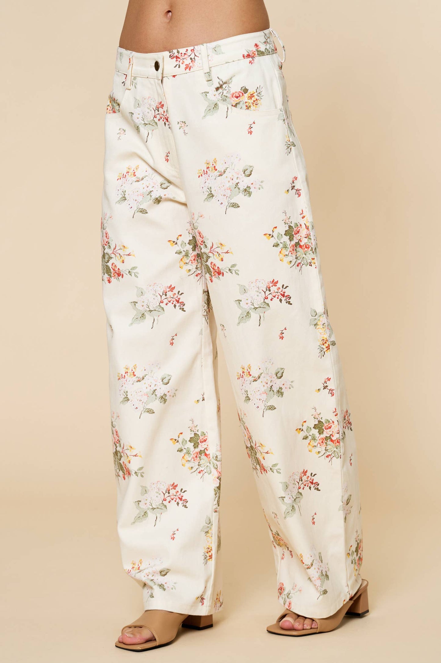 Floral Wide Pants - Cream