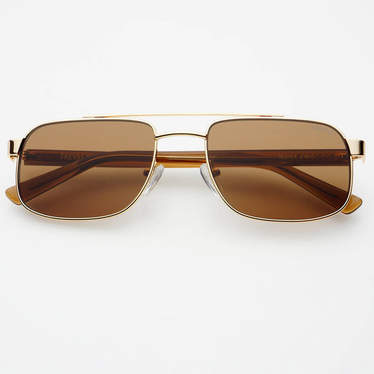 Vesper Unisex Aviator Sunglasses - Gold + Solid Brown - FREYRS