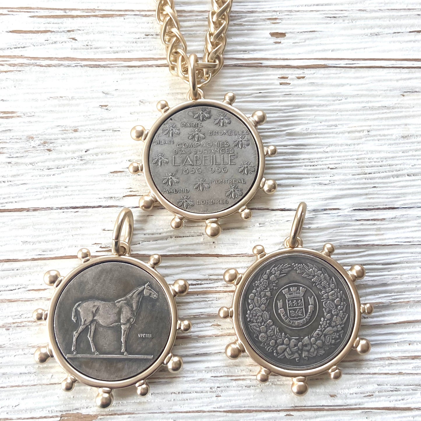 French Bee Coin Necklace
