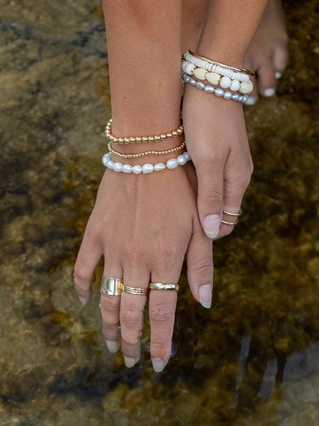 Gray Pearl Bracelet with Adjustable Gold Chain