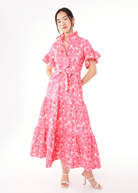 Sadie Maxi Dress Hot Pink Hibiscus Jacquard - Abbey Glass