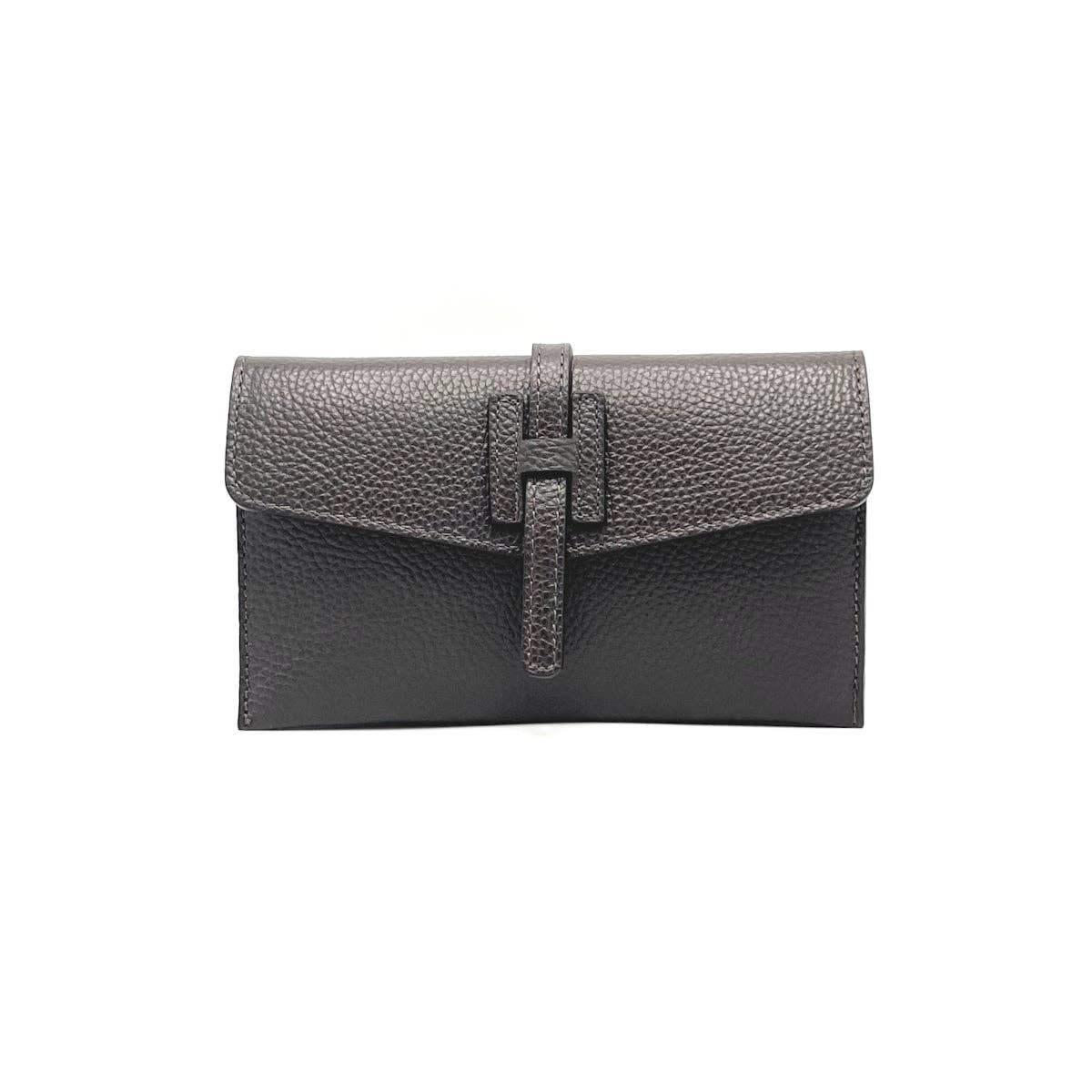 Genuine Leather H Wallet, Made in Italy - Black