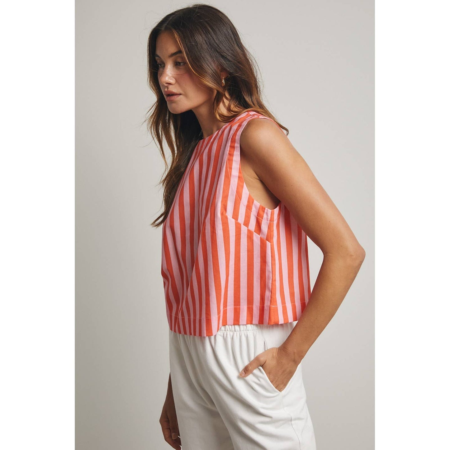 Striped Cotton Tank Top - Orange/Pink