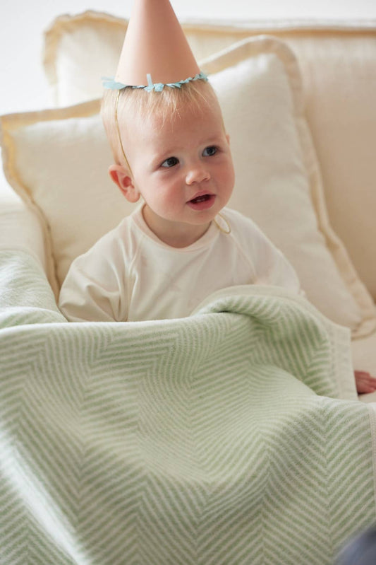 Harborview Herringbone Sprout Green Mini Blanket - Chappywrap