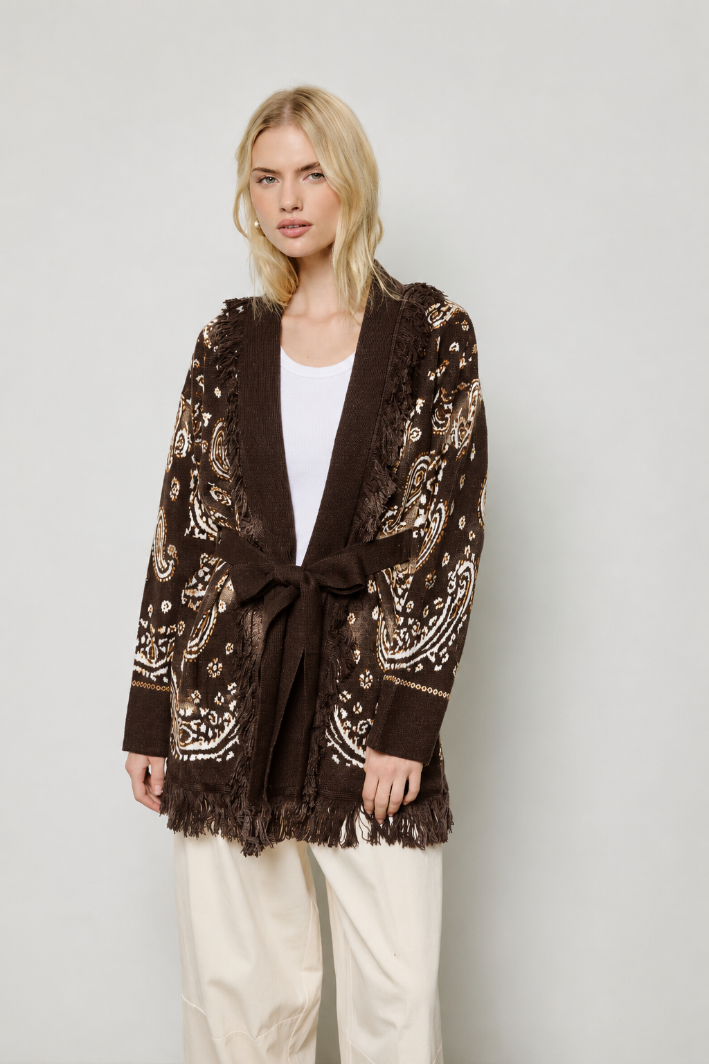 Boheme Paisley Wrap Cardigan - Brown