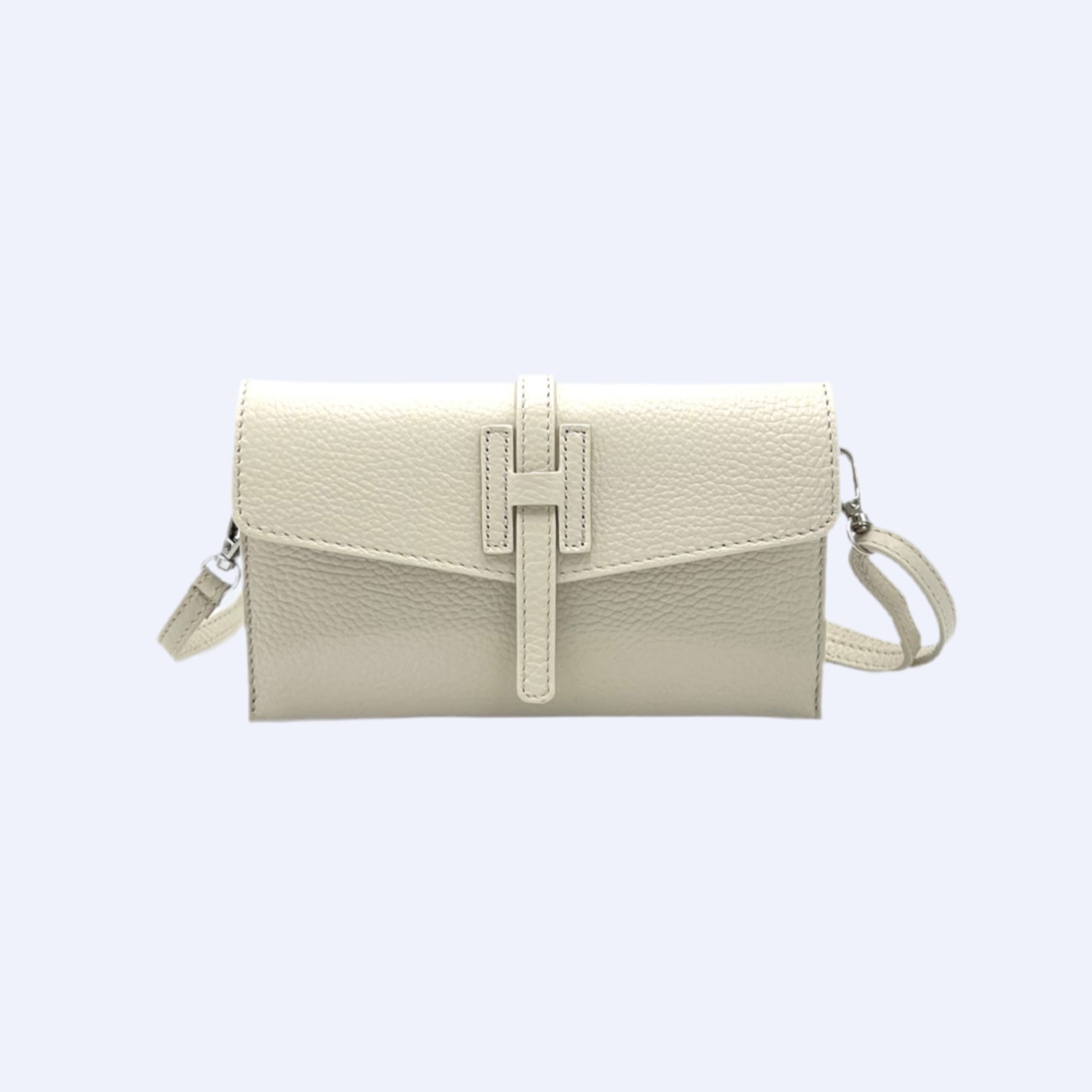 Genuine Leather H Wallet, Made in Italy - Taupe