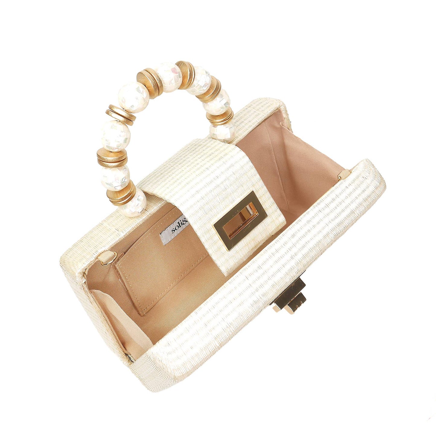 Cream Statement Clutch - Shell Inlay Bead Handle