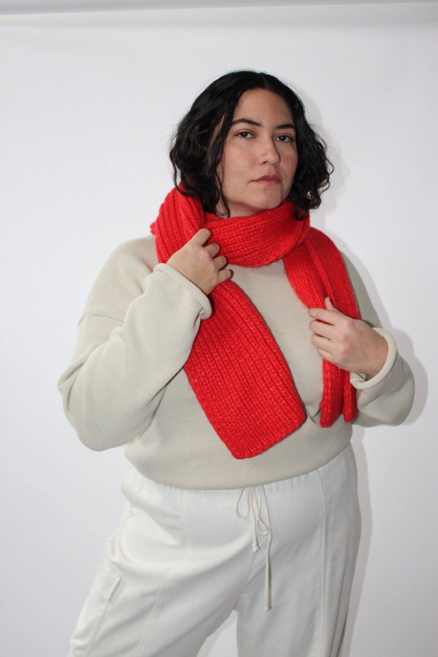 CeCe Knitted Alpaca Scarf - Red