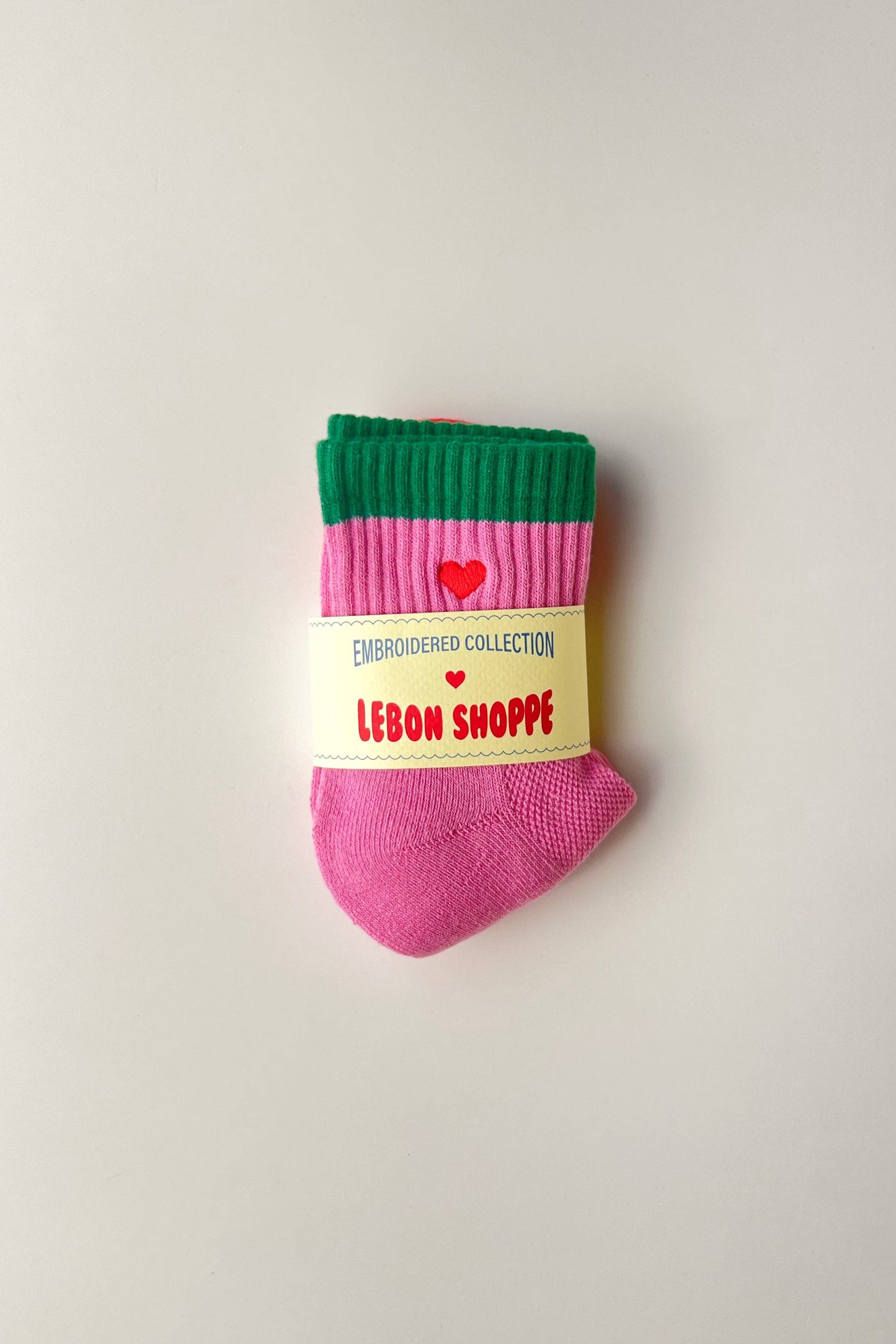 Embroidered Color Block Girlfriend Socks - Blue, Red + Heart