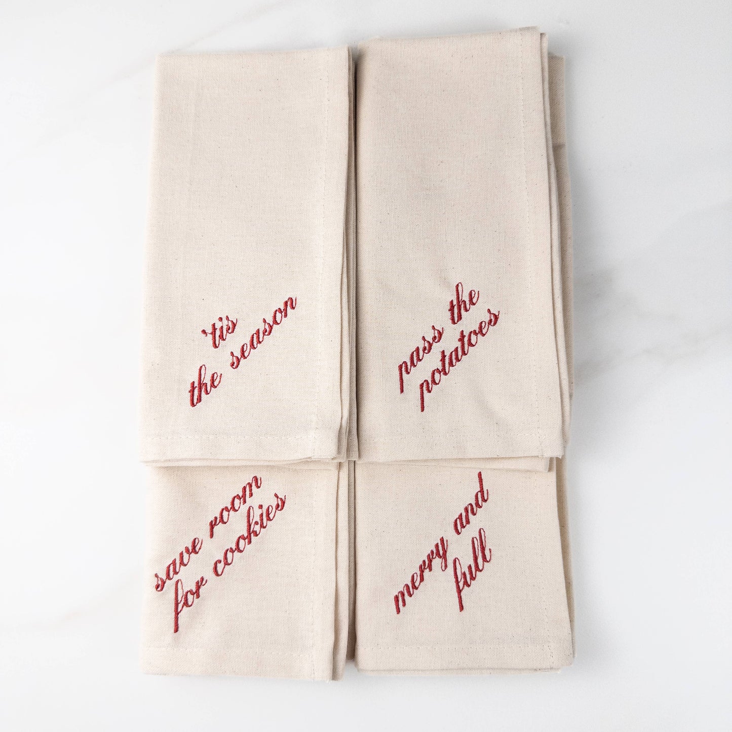 Christmas Table Talk Dinner Napkin Set: White