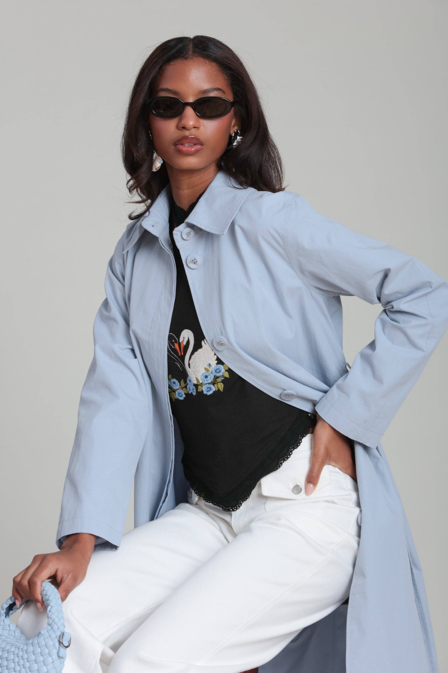 Minimalist Cotton Nylon Trench Coat - Sky