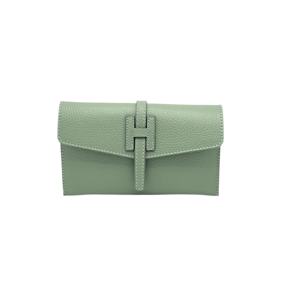 Genuine Leather H Wallet, Made in Italy - Navy