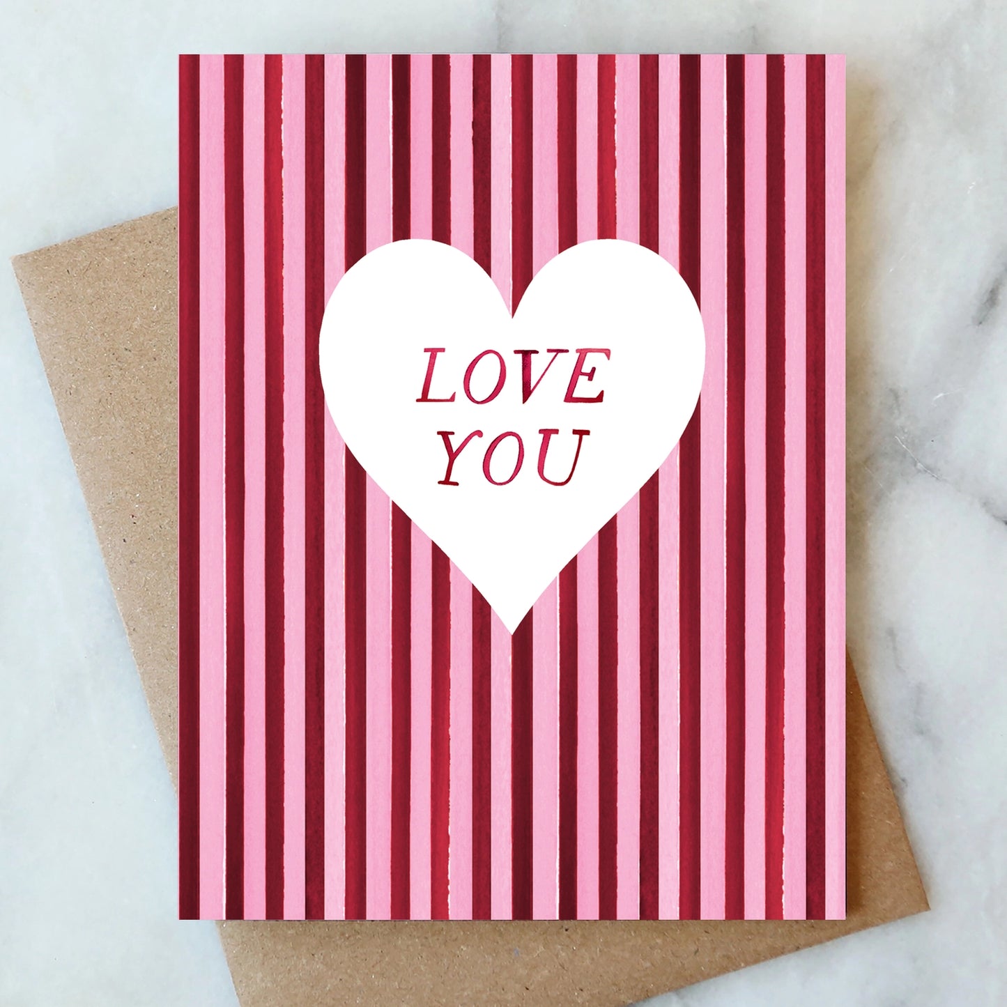 Burgundy Stripe Love You Greeting Card - Abigail Jayne Design