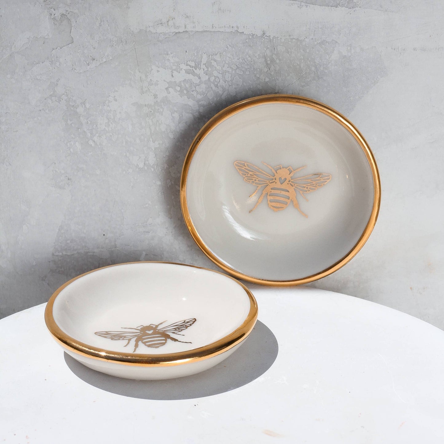Gold Bee Ring Dish Handmade Pottery Trinket Dish