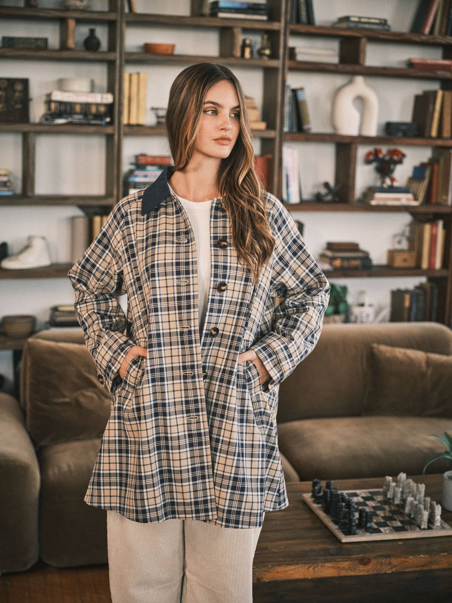 Classic Plaid Midi Trench