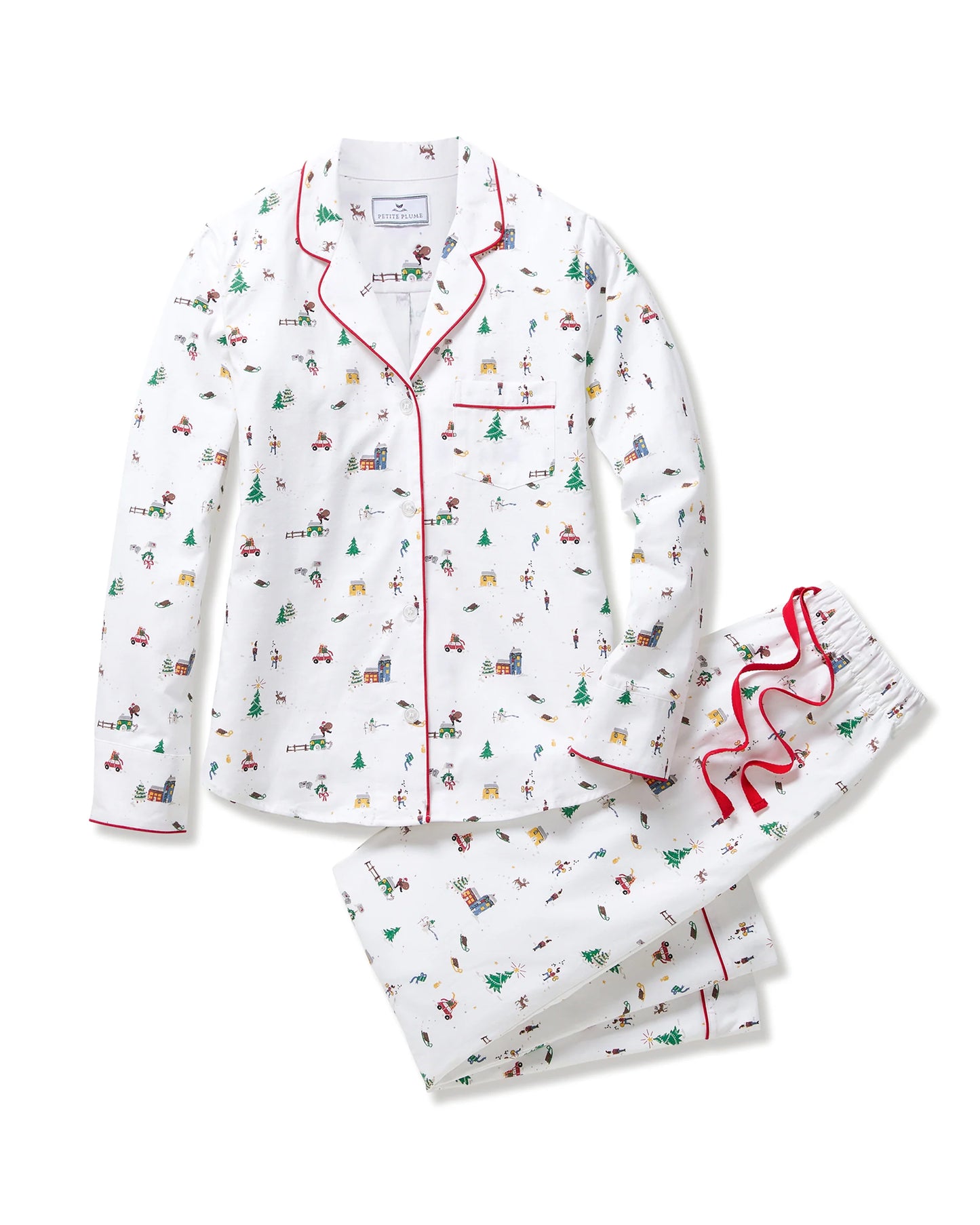 Women's Twill Pajama Set in Holiday Town - Petite Plume