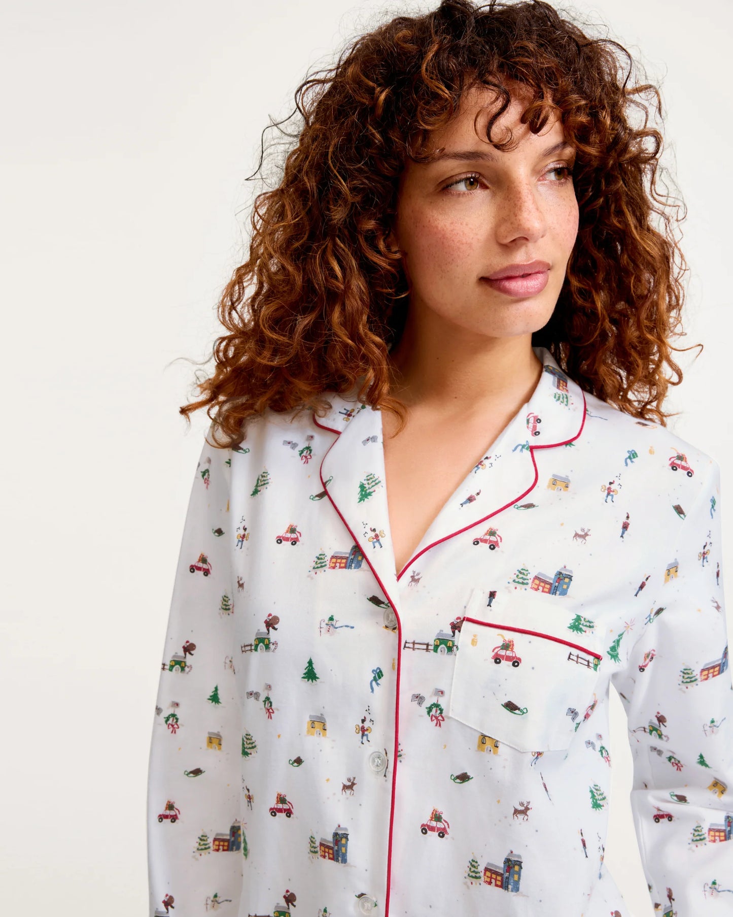 Women's Twill Pajama Set in Holiday Town - Petite Plume