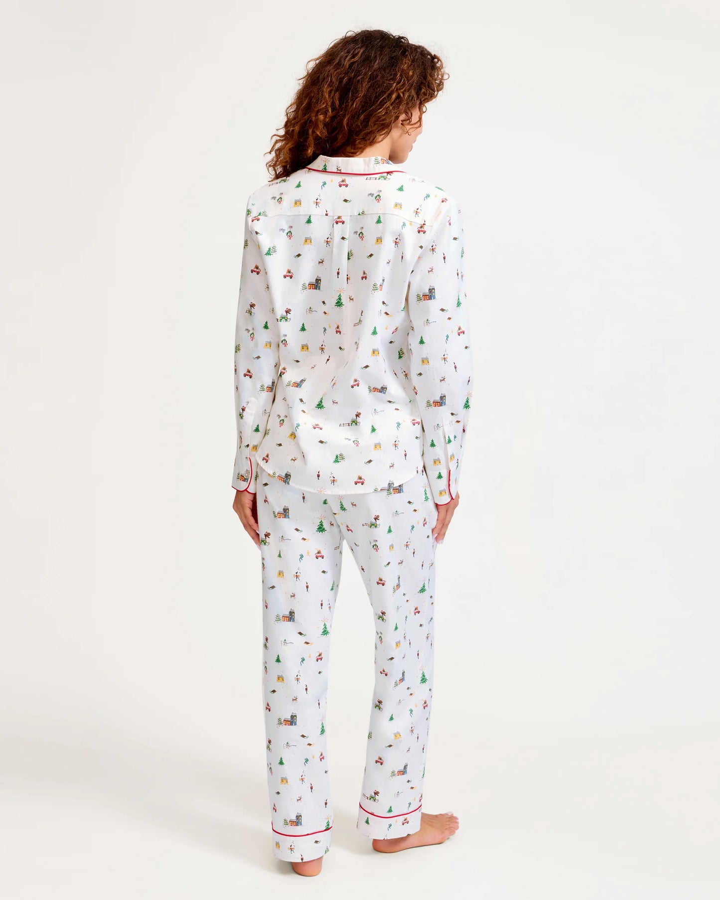 Women's Twill Pajama Set in Holiday Town - Petite Plume