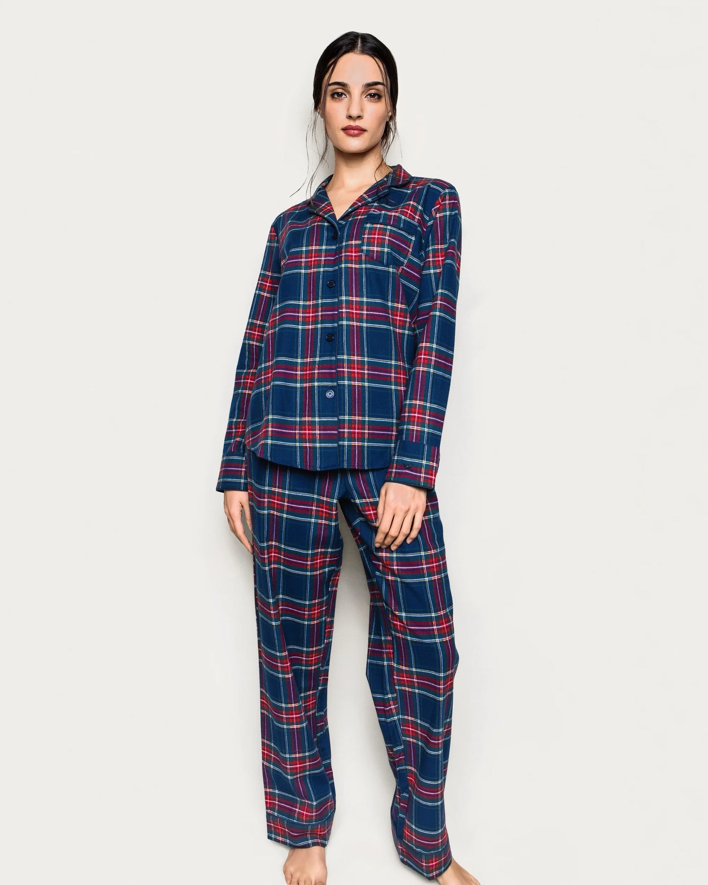 Women's Brushed Twill Pajama Set in Windsor Tartan - Petite Plume