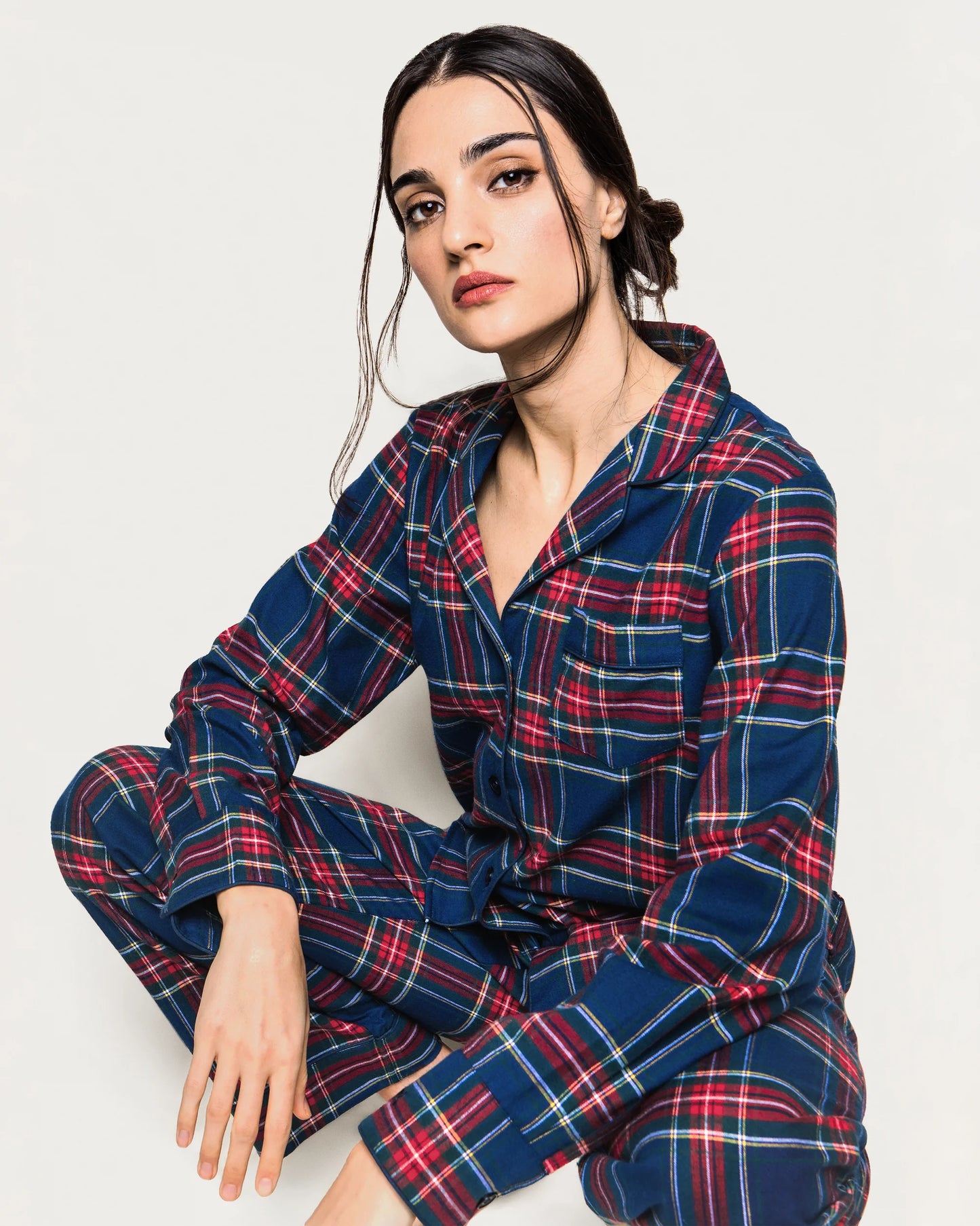 Women's Brushed Twill Pajama Set in Windsor Tartan - Petite Plume